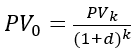 the sum is then divided by (1+d)^k